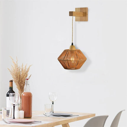 Lampe de chevet rétro en rotin rétractable pour décoration intérieure — LZ4P9XQ