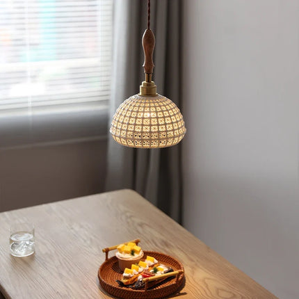 Suspension japonaise vintage en céramique et bois de frêne — LZ4X9P7