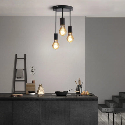 Plafonnier industriel noir à 5 lampes style vintage — LZ4X9J