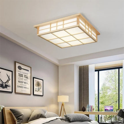 Plafonnier carré en bois japonais LED pour salon et cuisine — LZ4X9QJ