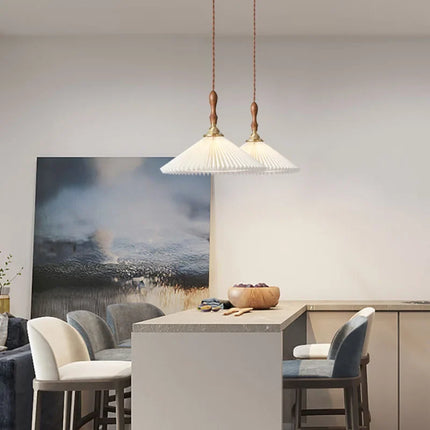 Lustre plissé style rétro japonais en noyer nordique pour intérieur — LZ4M7Q2