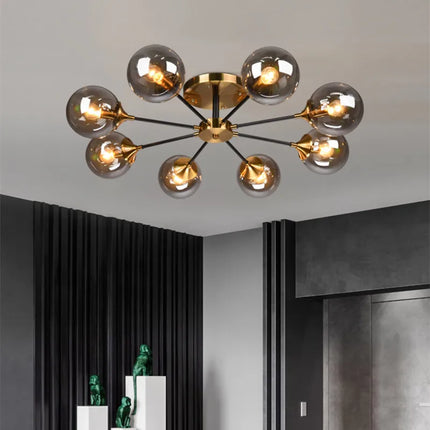 Lustre boule en verre transparent et gris fumé design LED — LZ4X9T1