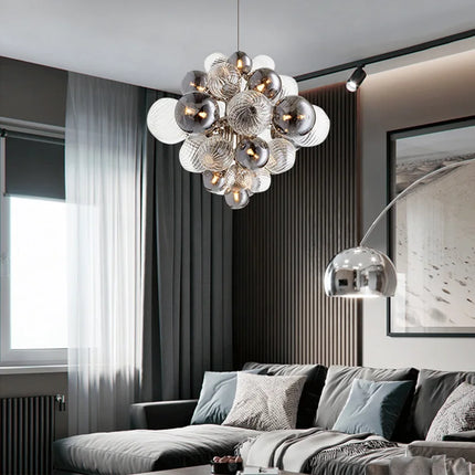 Lustre suspension nordique en fer avec bulles de verre — LZ4X9T