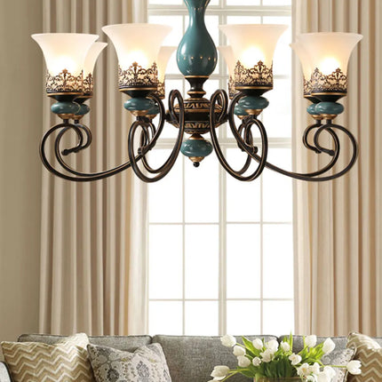 Lustre rétro européen en céramique avec abat-jour en verre — LZ4X9P2