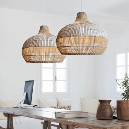 Suspension tissée à la main style rétro pour salon et salon de thé LED — LZ4X9P2