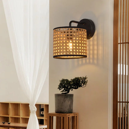 Applique murale artisanale en rotin rétro pour décoration variée — LZ4Q7N2