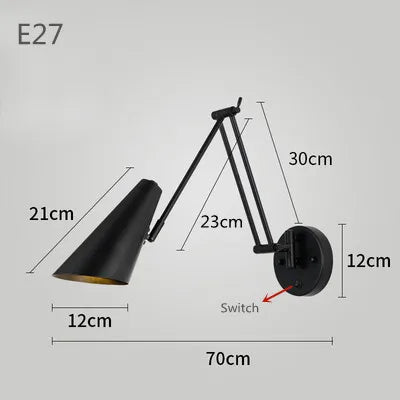 Applique murale LED à bras télescopique pivotant avec interrupteur pour éclairage intérieur — LZ4X9P