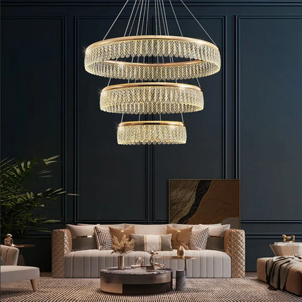 Lustre LED en cristal à anneaux multiples et formes losange et rond — LZ4X9P2