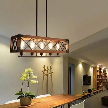 Lustre suspension vintage en bois style industriel pour bar et restaurant — LZ4T9X