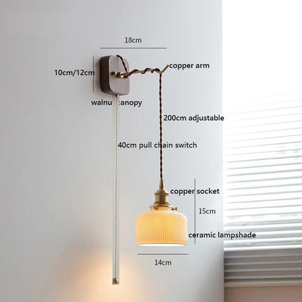 Applique murale LED moderne en noyer et cuivre avec prise — LZ4X9P