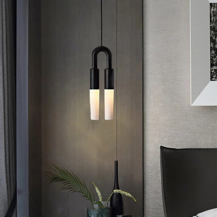 Lustre Art Déco en métal noir et blanc à fil réglable — LZ4P9XQ