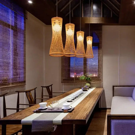 Lustre suspension en bambou et rotin tissé style japonais — LZ4X9M