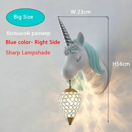 applique murale Dessin animé enfants bébé tenture LED résine licorne bleu rose pour princesse fille chambre décoration