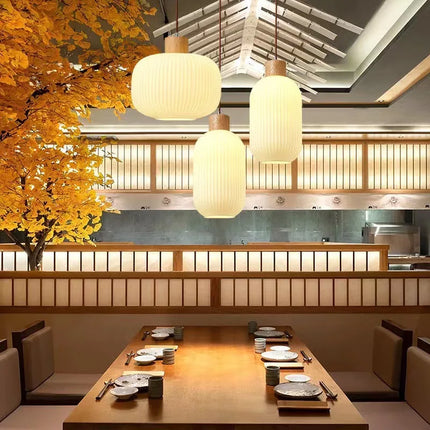 Suspension en verre blanc style japonais avec bois pour salon et salle à manger — LZ4X9T1