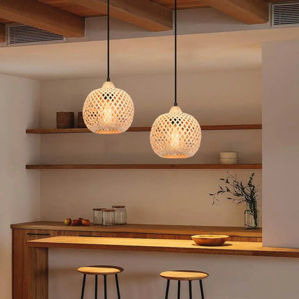 Lustre suspension tissé main en bambou avec LED intégrée — LZ4X9P