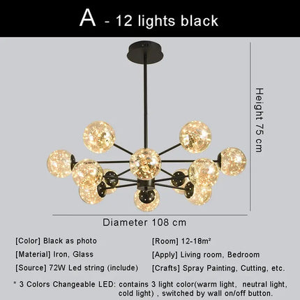lustre moderne en forme d'étoile avec abat-jour en verre décoratif