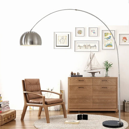 Lampadaire nordique pliant en marbre avec arc rotatif argenté pour salon et chambre — LZ4X9P