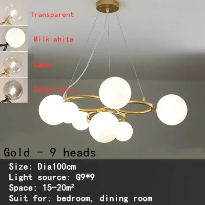 Lustre suspension nordique en verre fumé et doré pour intérieur moderne — LZ4X9P