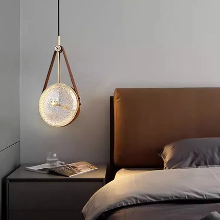 Lustre LED en verre avec ceinture en cuir rétro moderne — LZ4P9XQ