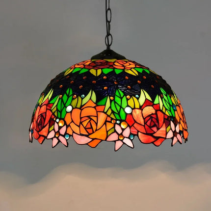 Lustre suspension en verre coloré style Tiffany européen rétro — LZ4G7X2