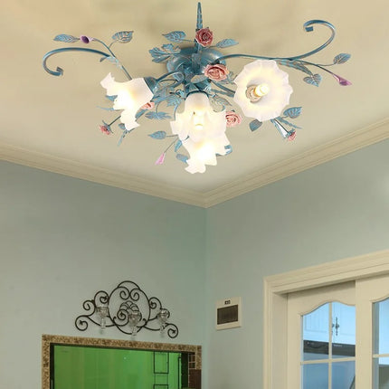 Plafonnier LED en fer fait main avec motif fleur de rose style américano-coréen — LZ4X9P