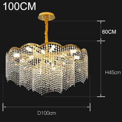 lustre moderne en cristal doré haute suspension design élégant pour intérieur