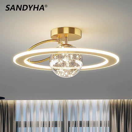 Lustre moderne LED avec boule en verre doré Sandyha — LZ4X9M2