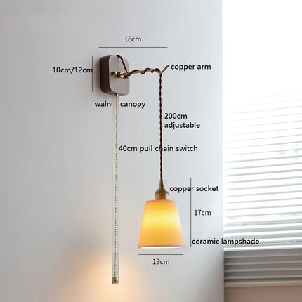 Applique murale LED moderne en noyer et cuivre avec prise — LZ4X9P