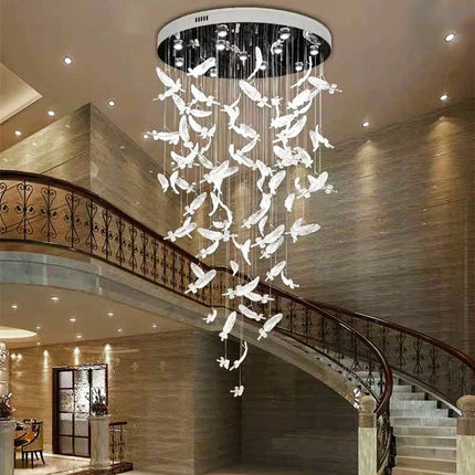 Lustre plume LED moderne en acier inoxydable et cristal — LZ4P9XQ