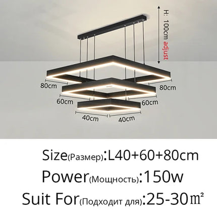 Lustre LED carré noir moderne pour salon et cuisine — LZ4X9P