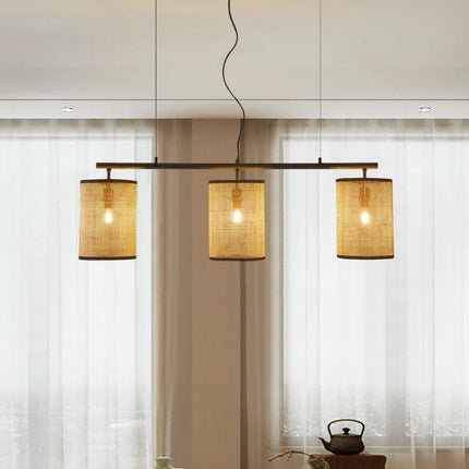 Lustre suspension rétro en rotin pour éclairage intérieur — LZ7XQ2
