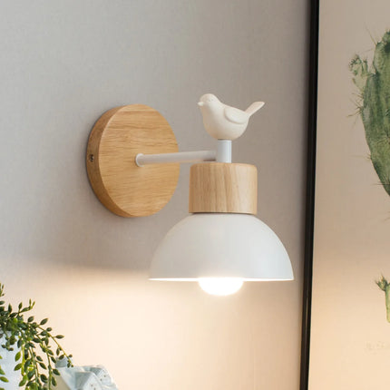 Applique murale nordique en bois avec interrupteur et décor oiseau — LZ7D4X