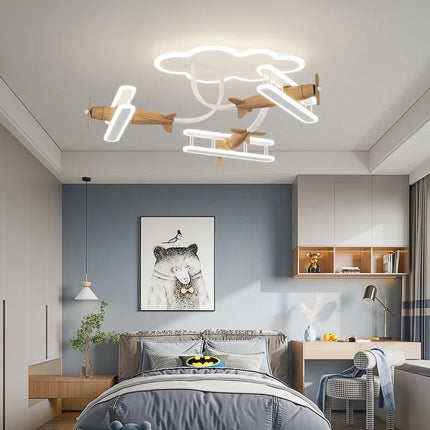 Plafonnier avion en bois pour chambre d’enfant au design chaleureux — LZ4X9P