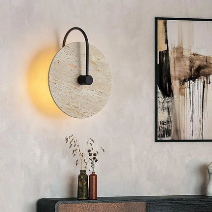Applique murale LED ronde en pierre et métal noir pour escaliers d'hôtel boutique — LZ4N7Q2