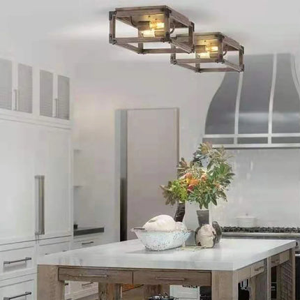 Plafonnier carré en bois massif style industriel américain rural — LZ4X9QJ