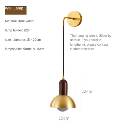 Lustre minimaliste en noyer noir avec applique murale en laiton style japonais — LZ4X9P