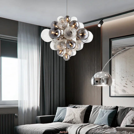 Lustre suspension nordique boule en verre argenté à bulles d’air — LZ4X9M