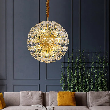 Lustre suspension LED décoratif motif pissenlit en cuivre et cristal — LZ4X9T
