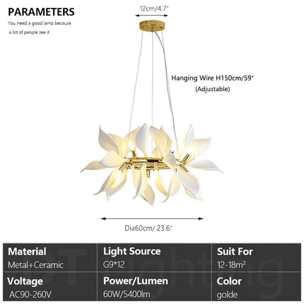 Lustre carré en céramique suspendu avec pétales de fleurs — LZ4X9T