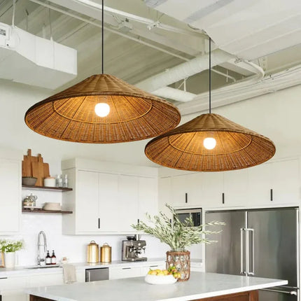 Suspension avec abat-jour rotin tricoté main design minimaliste — LZ4X9T