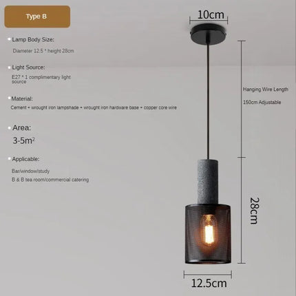 Suspension en ciment avec abat-jour en fer forgé style loft industriel — LZ4X9P2