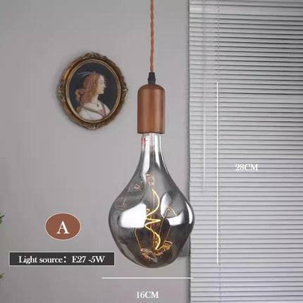Lustre rétro en verre d'art avec bois massif pour intérieur — LZ4X9P