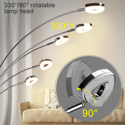 Lampadaire LED à 5 lumières dimmables avec bras et têtes réglables pour chambre et bureau — LZ4XJ9