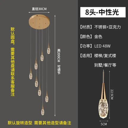 Lustre rotatif en cristal pour escalier duplex moderne de luxe — LZ4X9P2Q