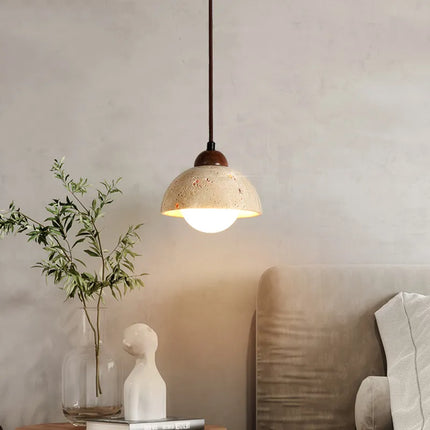 Suspension en travertin jaune style japonais wabi-sabi pour chambre et restaurant — LZ4N7Q2