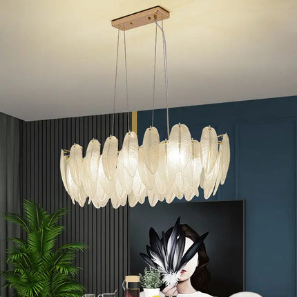 Lustre moderne en plumes et verre métallique — LZ4X9T2