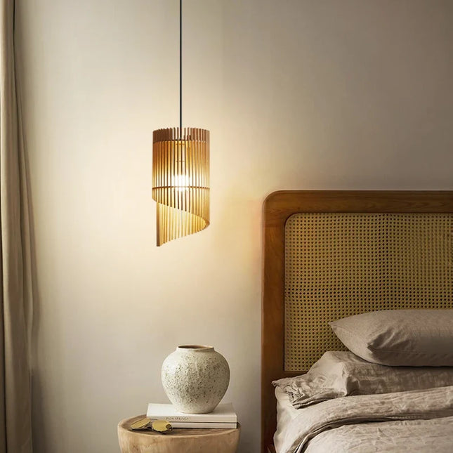 Lustre suspendu en bois style wabi-sabi avec éclairage LED — LZ4X9P2