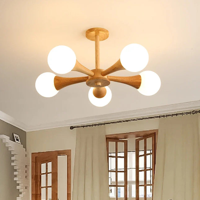 Lustre suspension en rondins bois massif style japonais nordique — LZ4X9T2