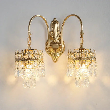 Applique murale vintage à deux lumières en cristal doré — LZ4X9J
