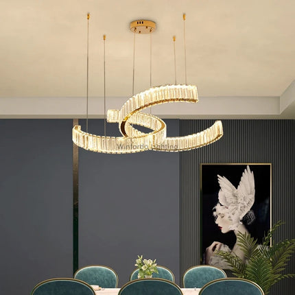 Lustre postmoderne en acier inoxydable et cristal — LZ4X9T1